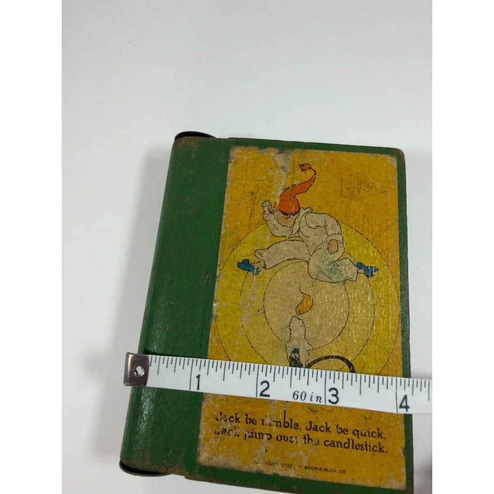 VTG Bookie-Blox Mother Goose Nursery Rhyme Wooden Block Book Green‎ 1922